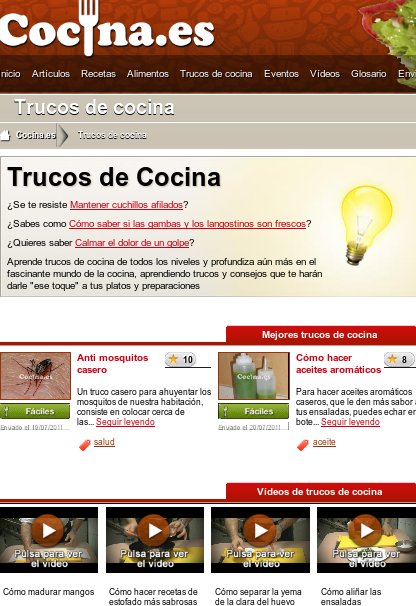 Sección de trucos de la web Cocina.es