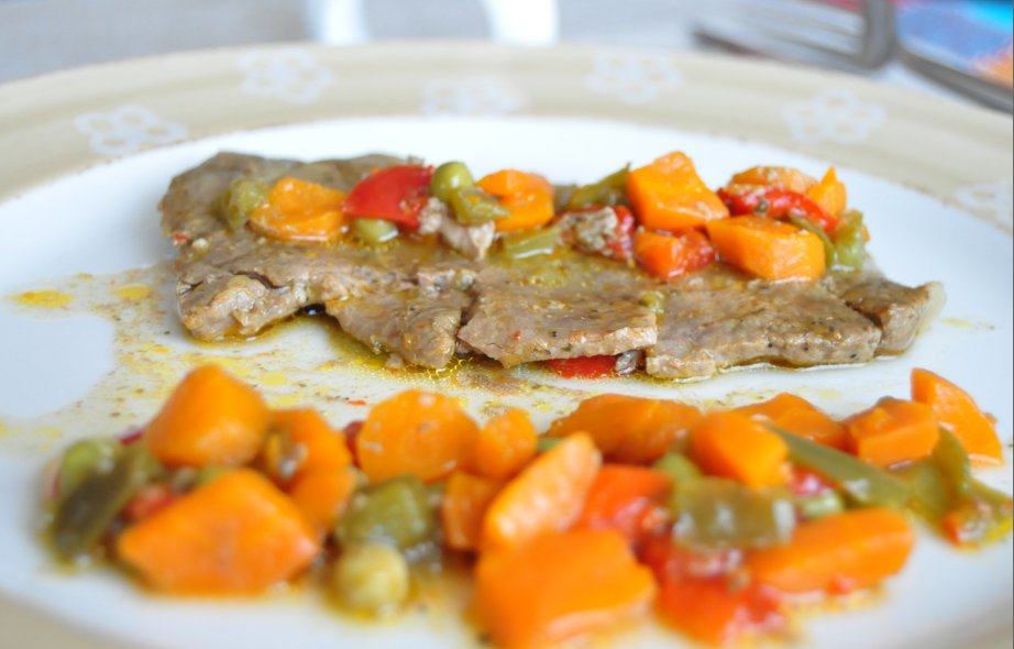 Filetes de babilla de ternera con verduras