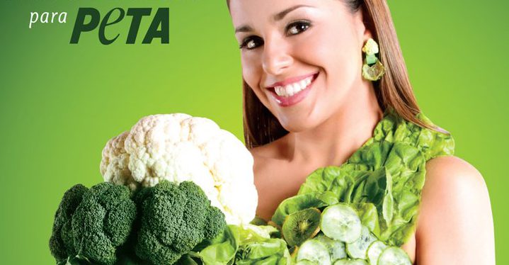 Natalia Villaveces vestida, en el cartel de apoyo al vegetarianismo