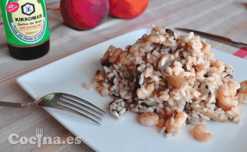 arroz con gambas y setas