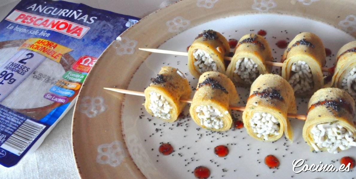 Crepes de anguriñas en brocheta