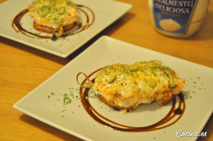 Langostinos al horno gratinados con mayonesa