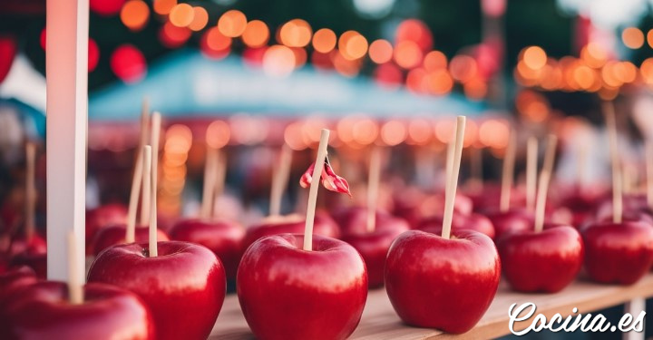 Puesto de manzanas de caramelo en la feria